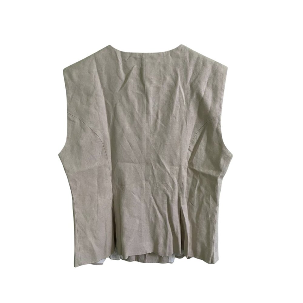 Zara Linen Dart Vest Sand Beige Size Large NWT Sleeveless Button Front Tailored - Picture 9 of 9